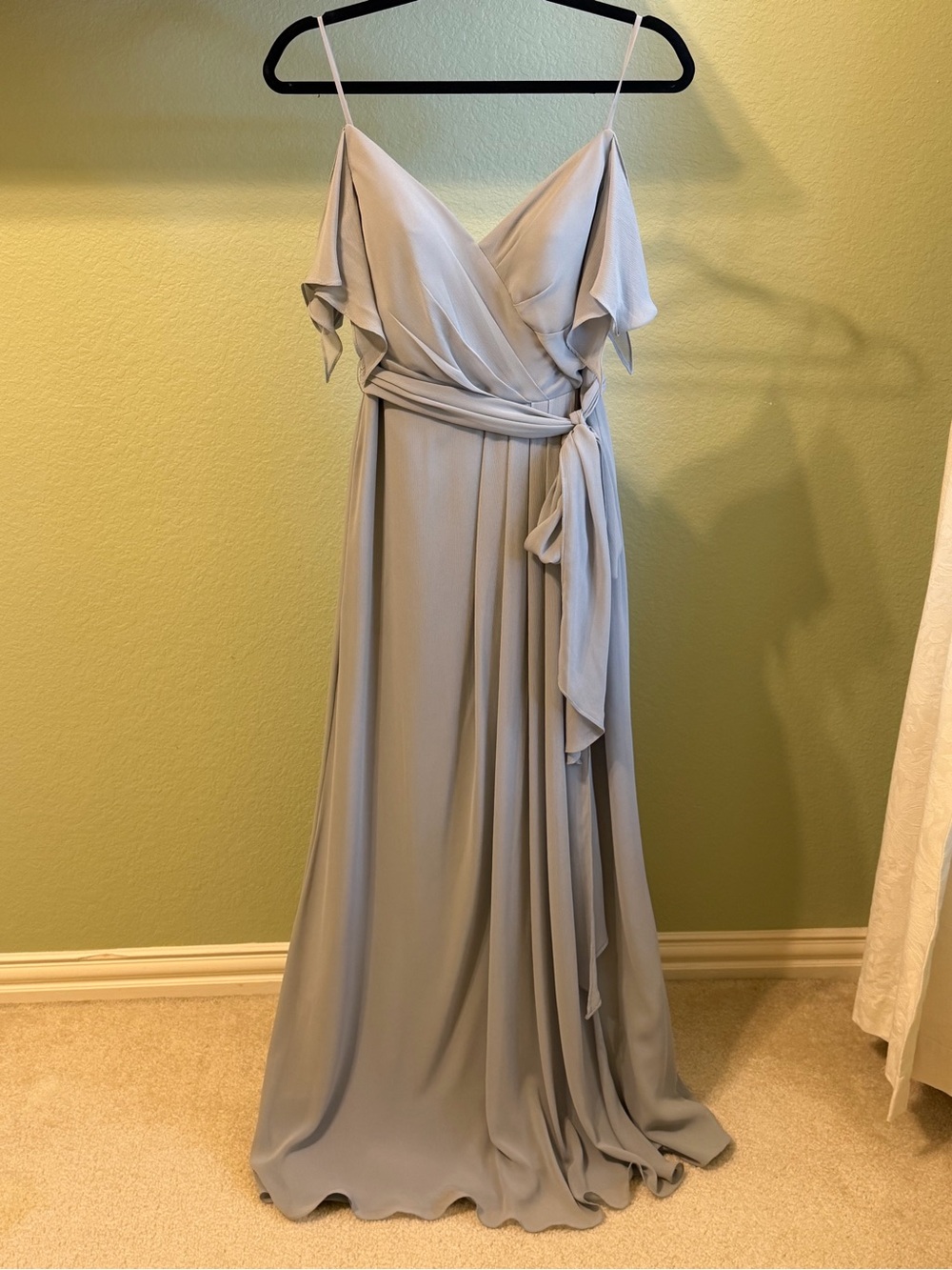 Watters & Watters Gray Draped Maxi Dress Size 4 Wrap Front Flutter Sleeve Formal